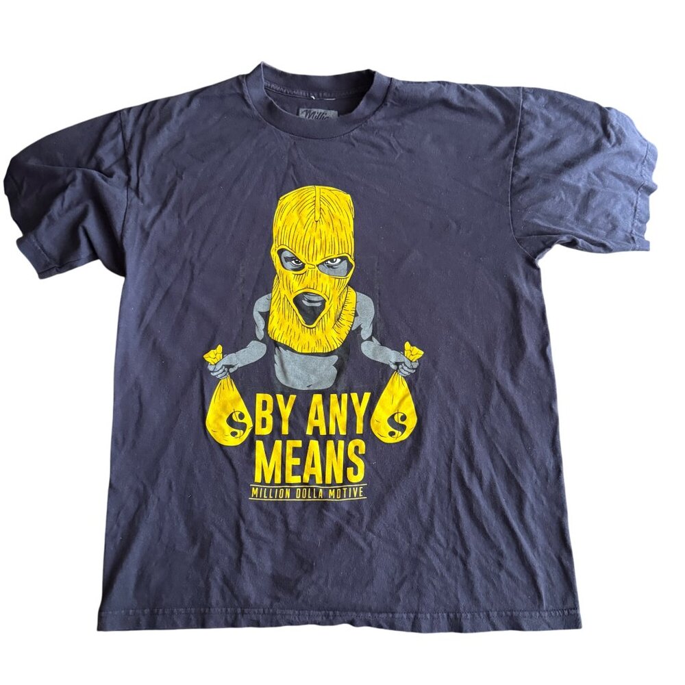 Million Dolla Motive "By Any Means" Graphic T-Shirt XL 100% Cotton Black & Yello